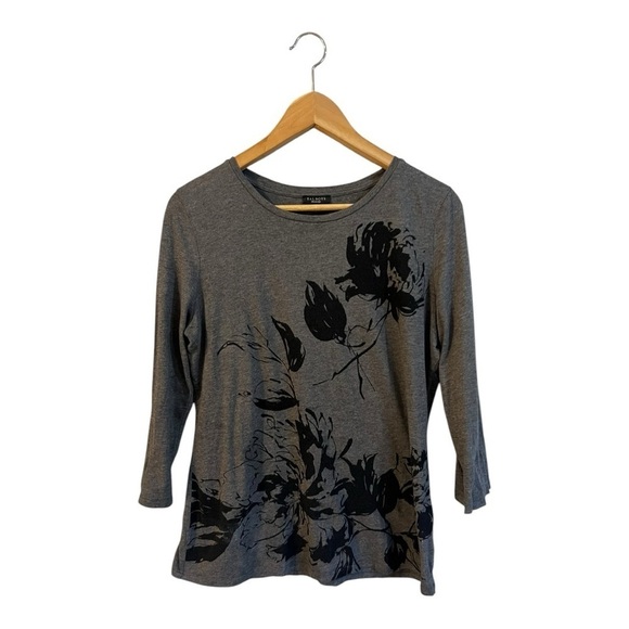 Talbots Floral Tee Shirt Size Small Grey Black - Picture 2 of 7